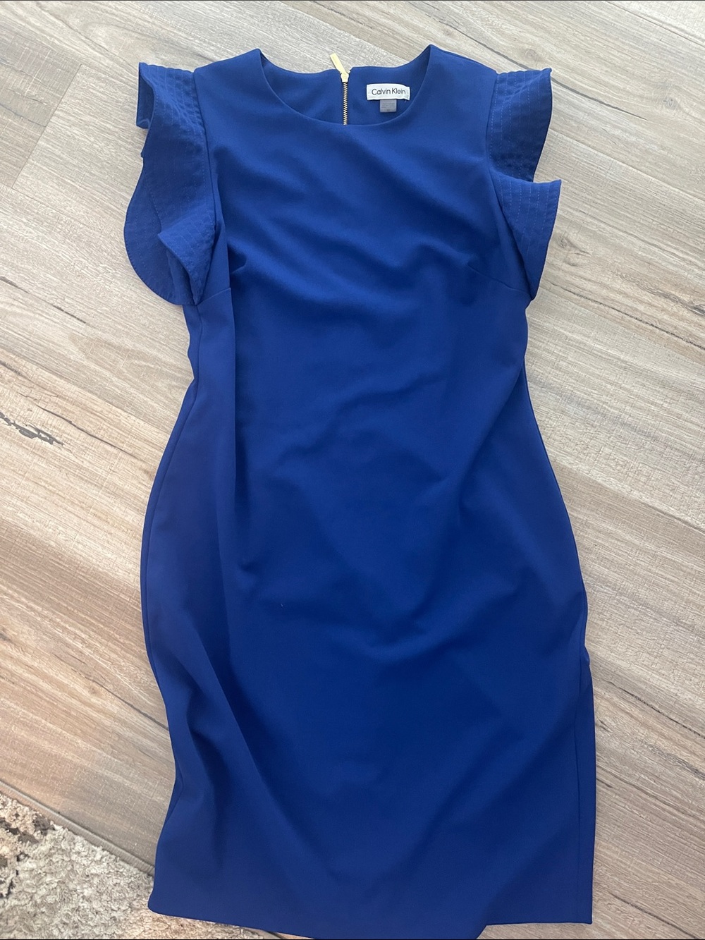 Calvin Klein Cobalt Blue Ruffle-Trim Sheath Dress